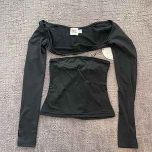 Princess Polly NWT - Black, Size 0, Strapless Crop Top Cover Up Sleeves